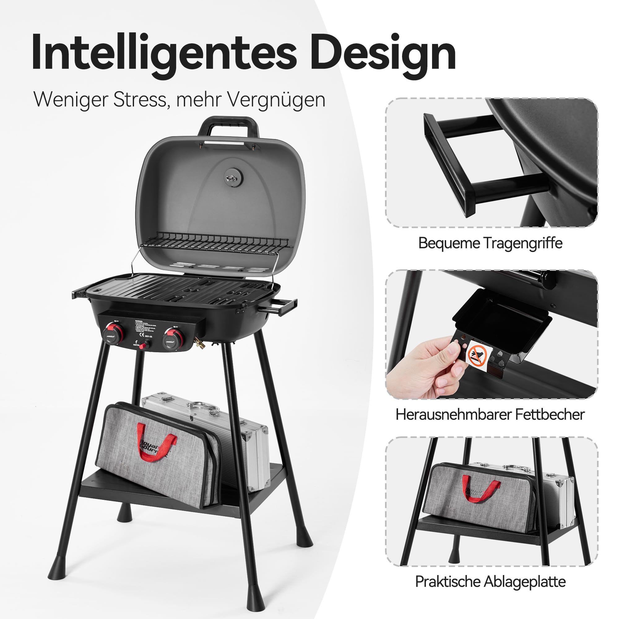 Royal Gourmet 2-Brenner Gasgrill Grau 5 kW Balkongrill mit Ablage