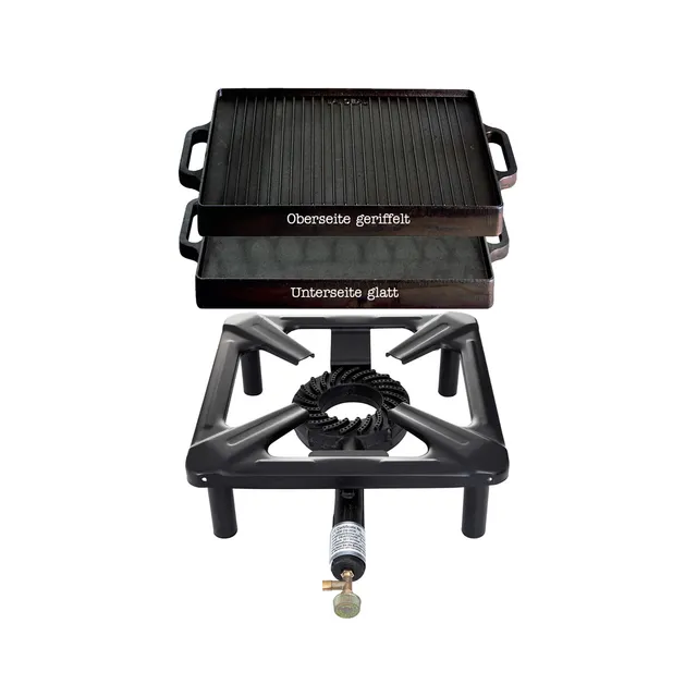 AllGrill Hockerkocher-Set klein Grillplatte 32x32 Gusseisen 4kW