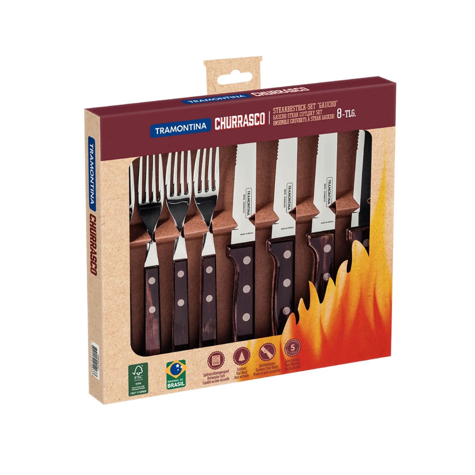 Tramontina Gaucho Steakbesteck-Set 8-teilig Holz