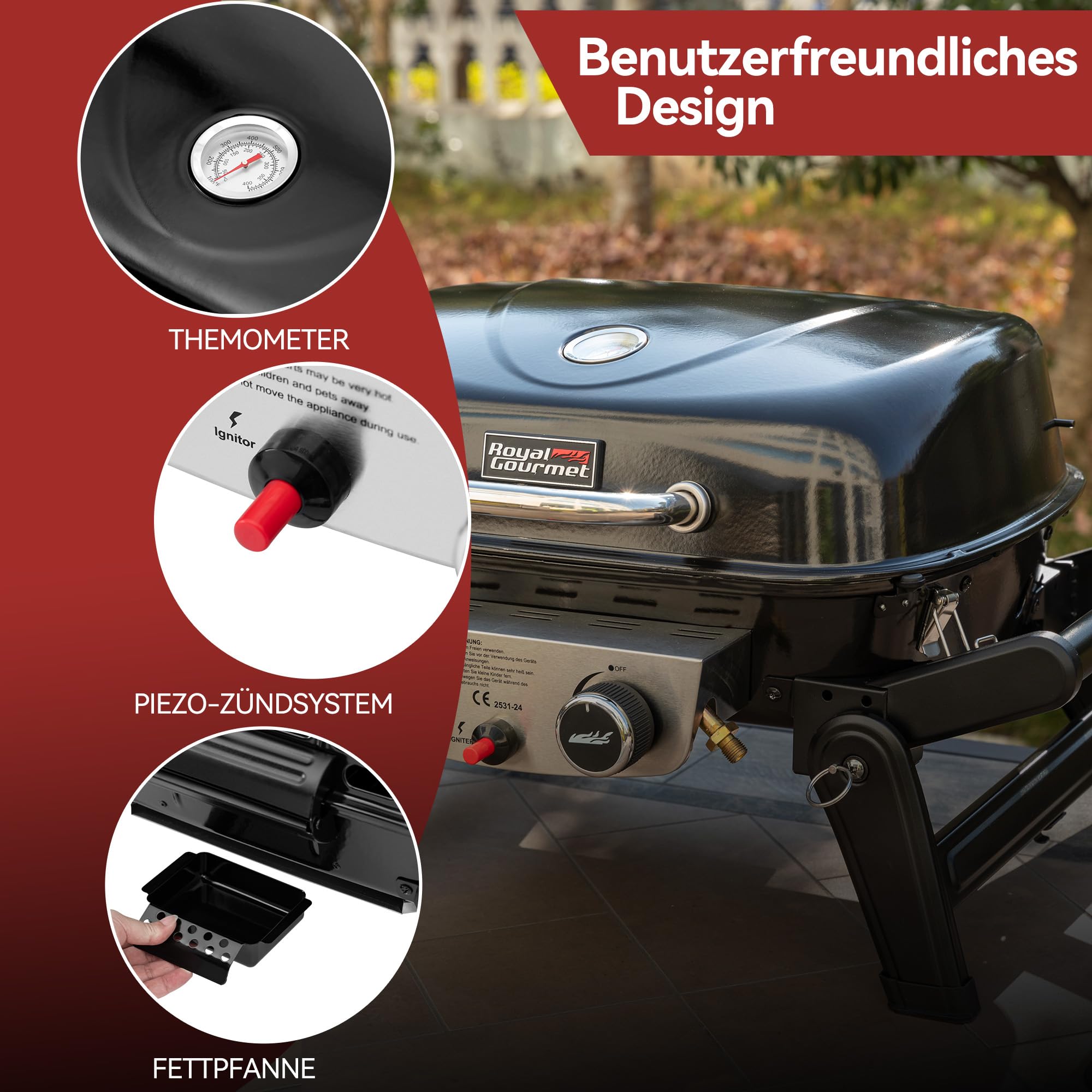 Royal Gourmet Gasgrills Tischgasgrill 2 Brenner 5 kW