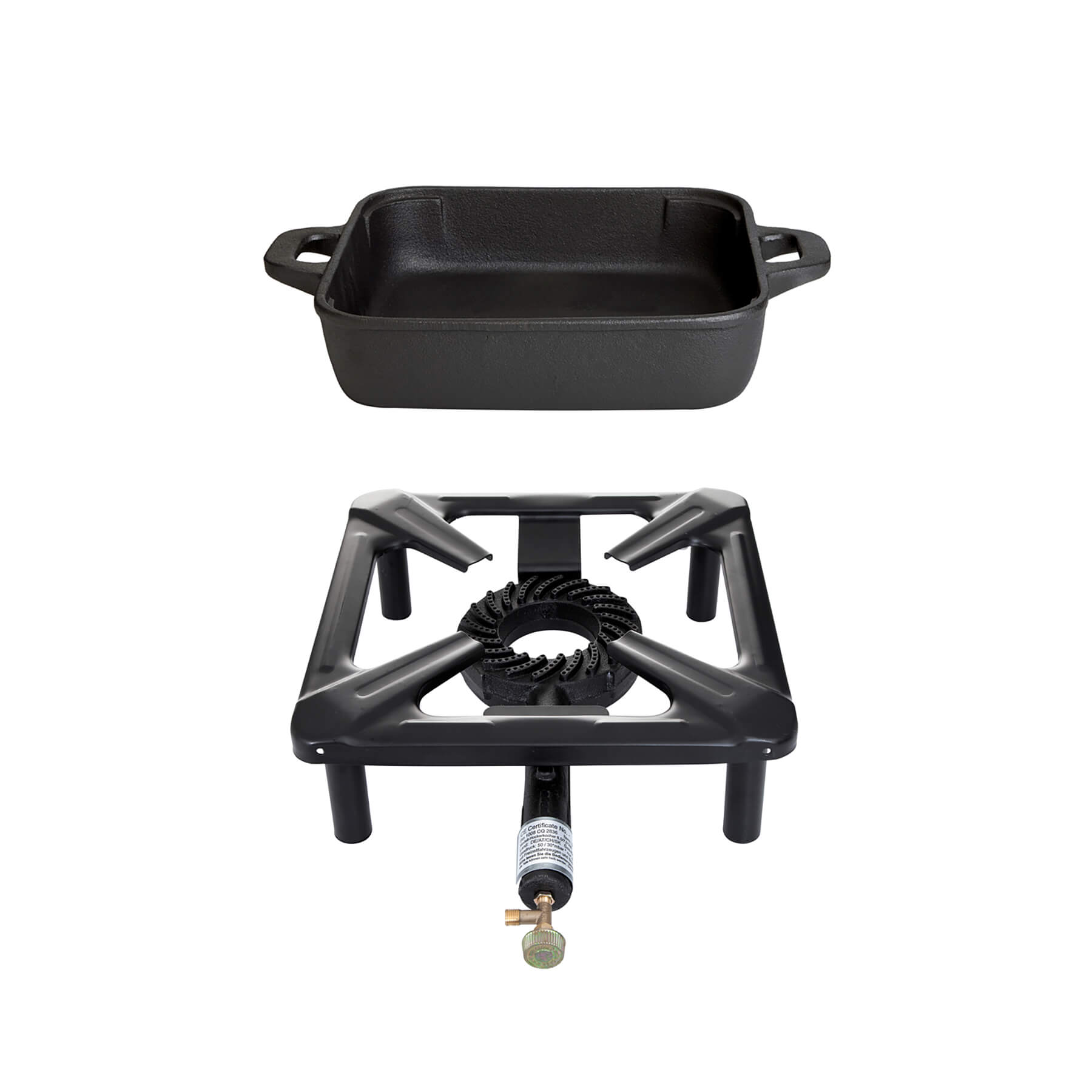 AllGrill Hockerkocher Set klein Gaskocher mit Gusseisenpfanne 26cm