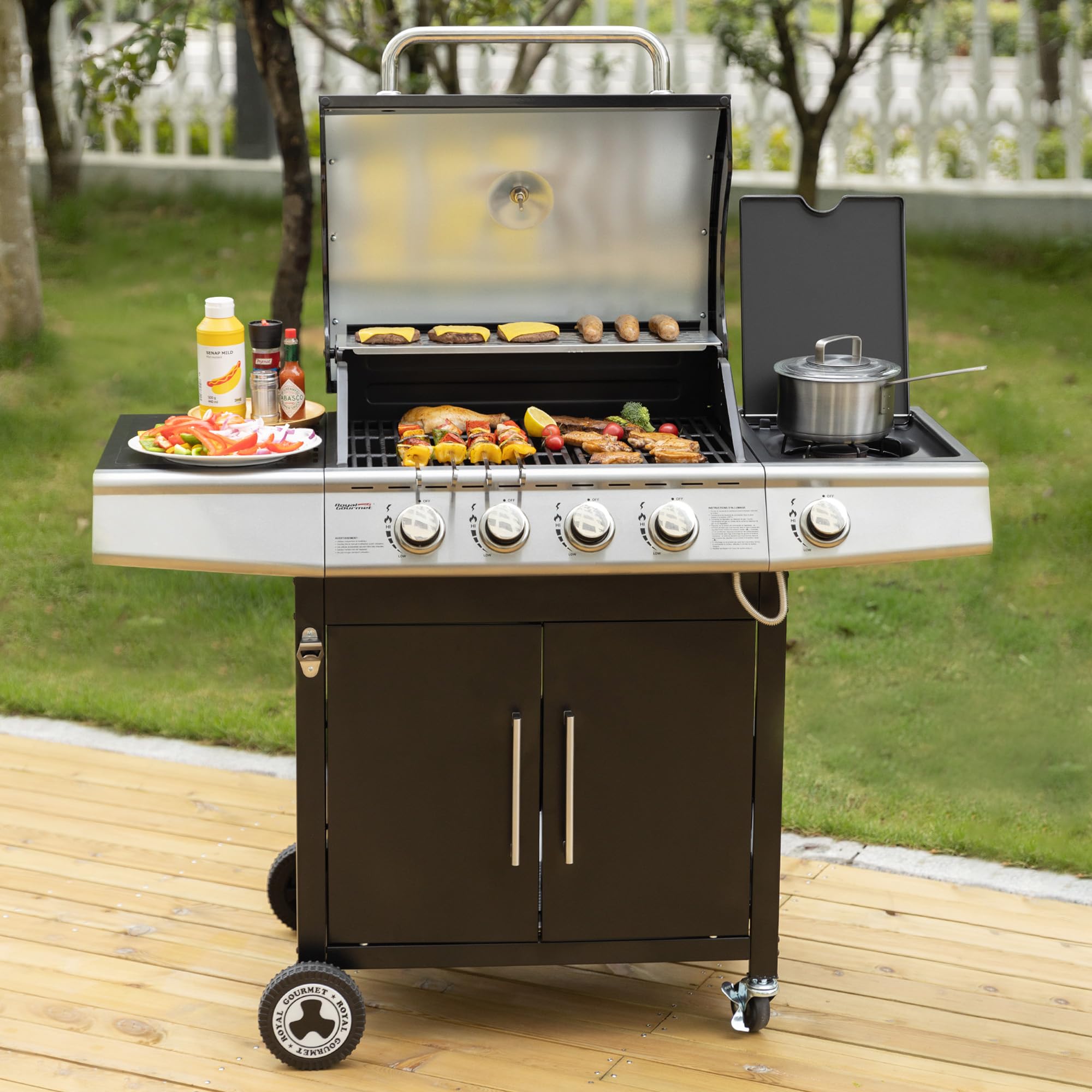 Royal Gourmet 4+1 Brenner Gasgrill Schwarz 14,5 kW mit Seitenkocher