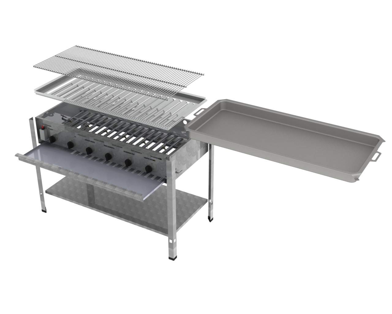 ChattenGlut Gasbräter 6-flammig Standgerät Rost+Pfanne 22kW