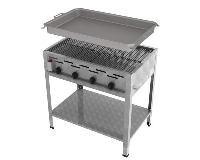 ChattenGlut Gasbräter 4-flammig Standgerät Rost+Pfanne 14,7kW