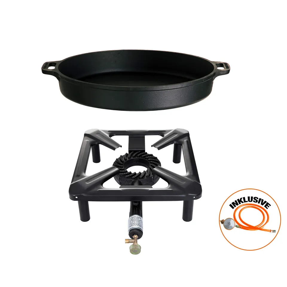 AllGrill Hockerkocher Set klein Gusseisenpfanne Ø 40 cm