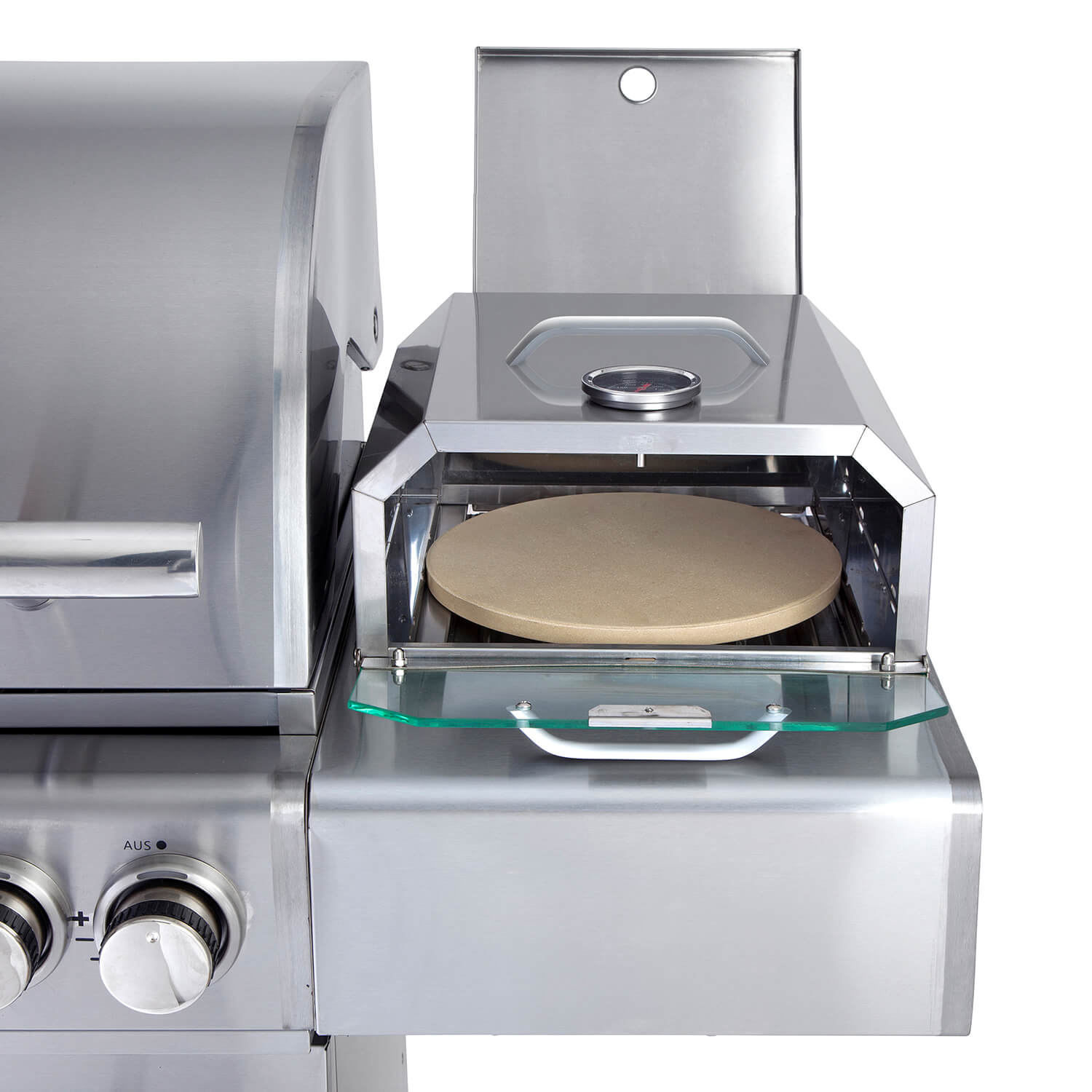 AllGrill Pizzaboxx eckig Pizzaofen Edelstahl mit Pizzastein 26 cm