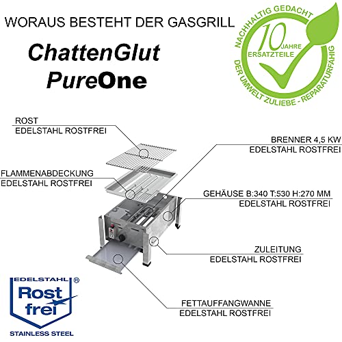 ChattenGlut PureOne Tisch-Gasgrill Edelstahl 4,5kW Rost