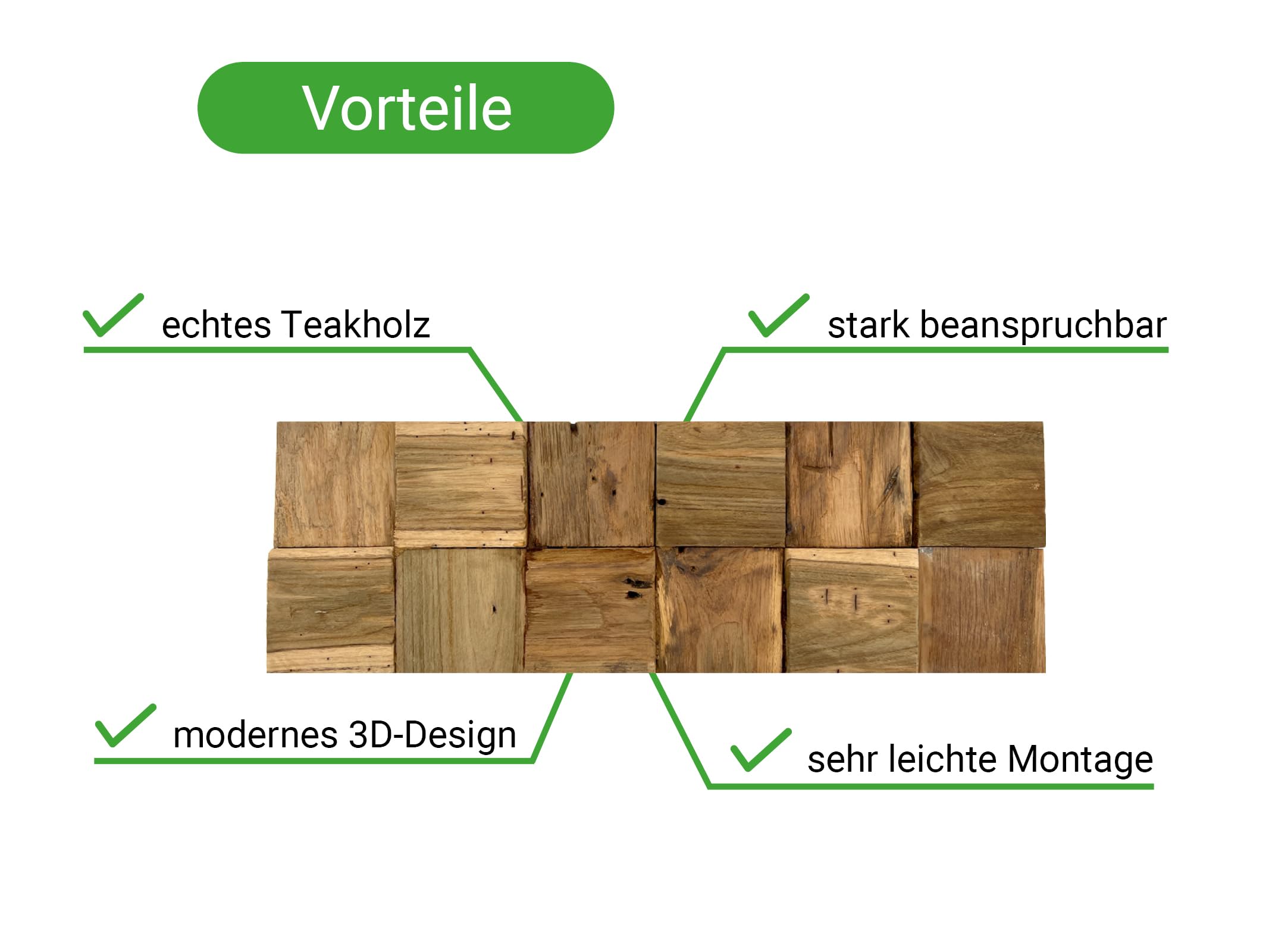 HPFloor Cubic Wandpaneele Teak 11er Set braun 3D Echtholz