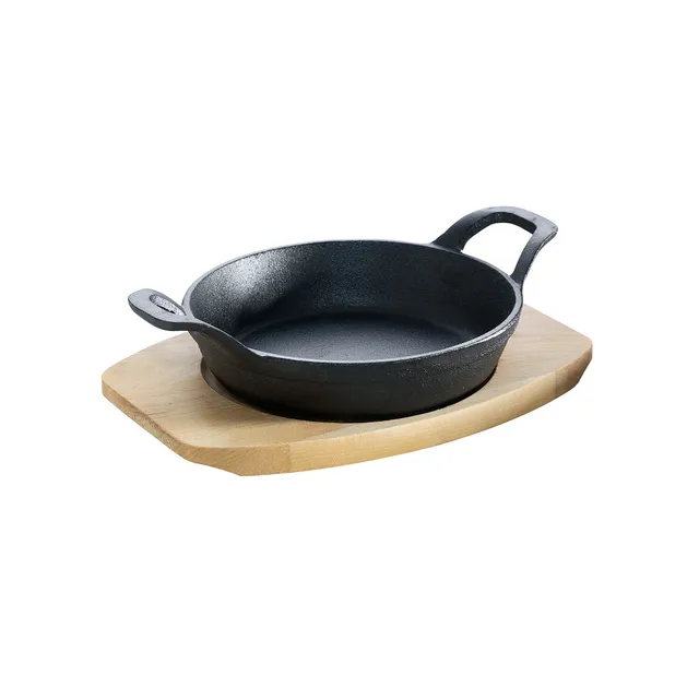 AllGrill Gusseisen Pfännchen Ø15cm 0,5l mit Holzuntersetzer