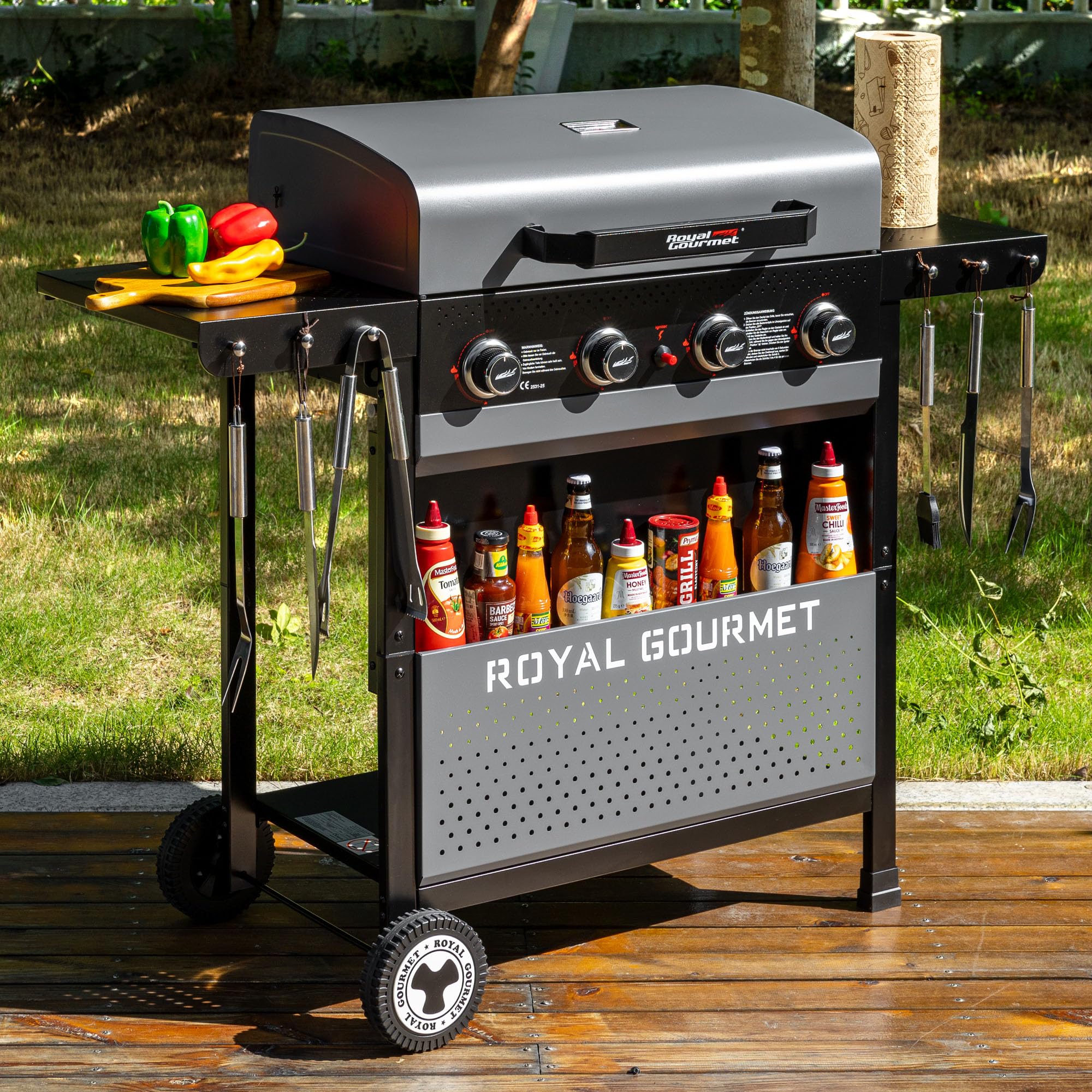 Royal Gourmet Gasgrills Grillwagen 4-Brenner 10 kW klappbar