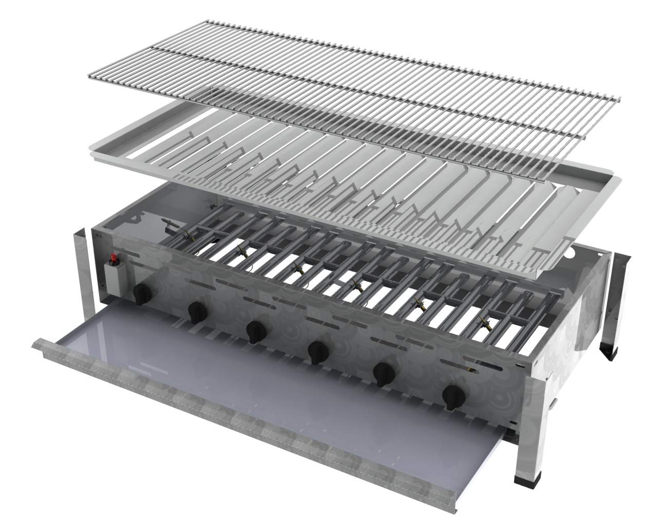 ChattenGlut Gasbräter 6-flammig Tischgerät Rost 22kW Edelstahl