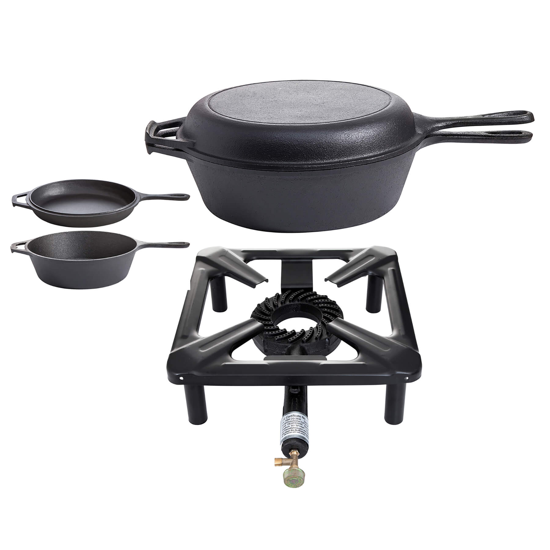 AllGrill Hockerkocher Set klein Gaskocher Ø26cm Guss ohne Zündsicherung