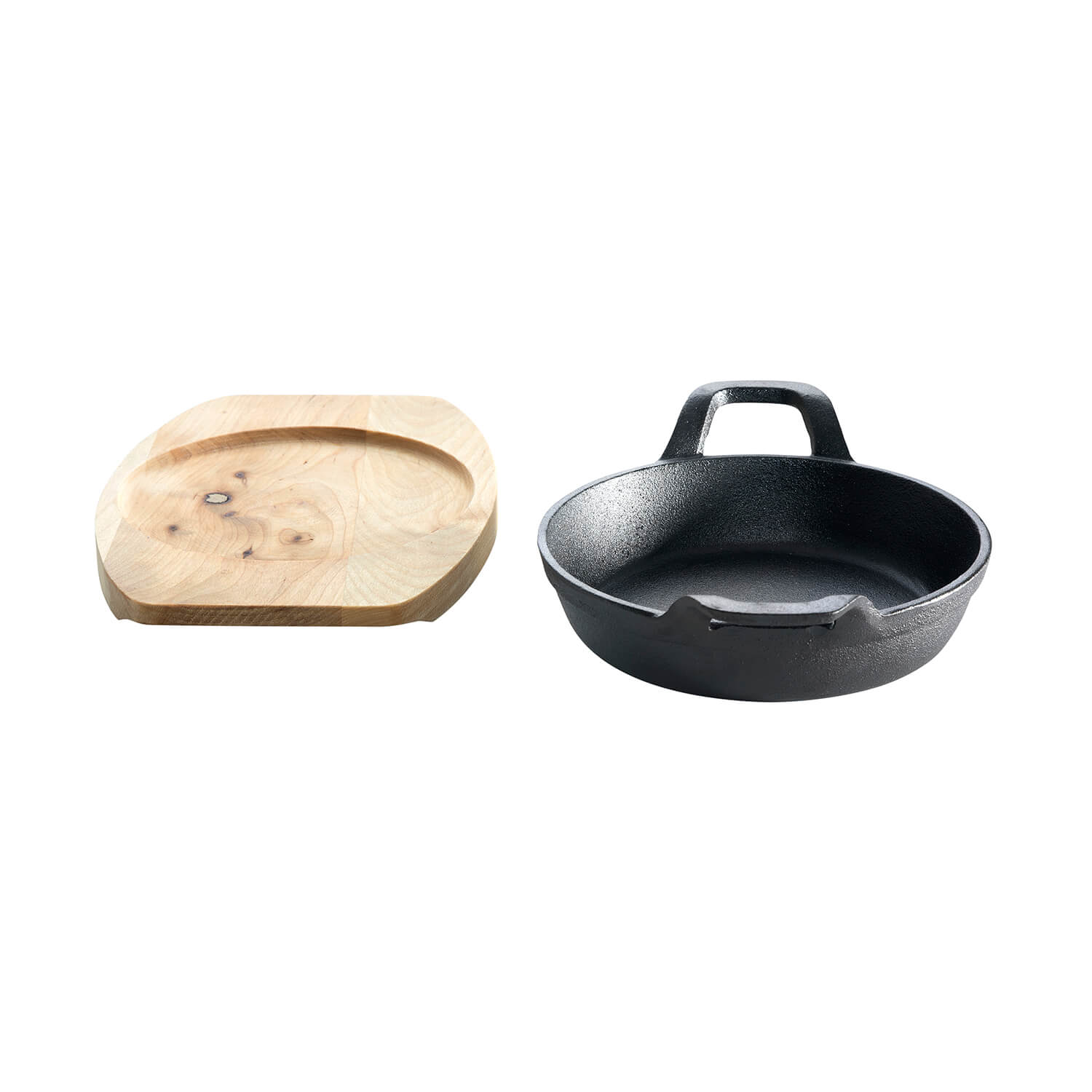 AllGrill Gusseisen Pfännchen Ø15cm 0,5l mit Holzuntersetzer