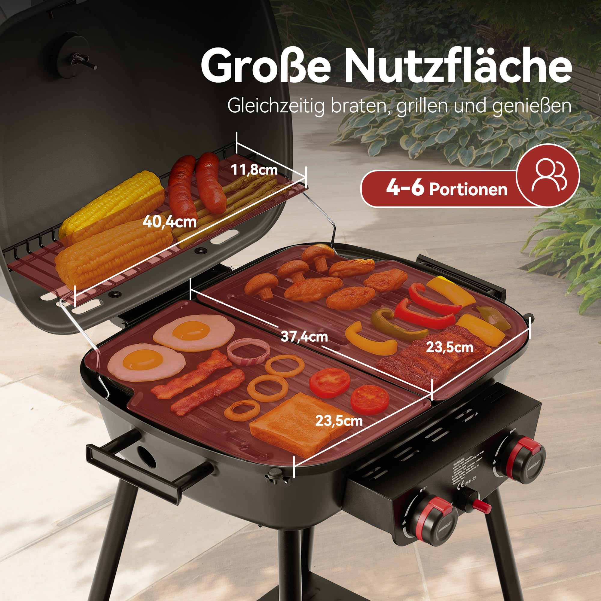 Royal Gourmet 2-Brenner Gasgrill Grau 5 kW Balkongrill mit Ablage