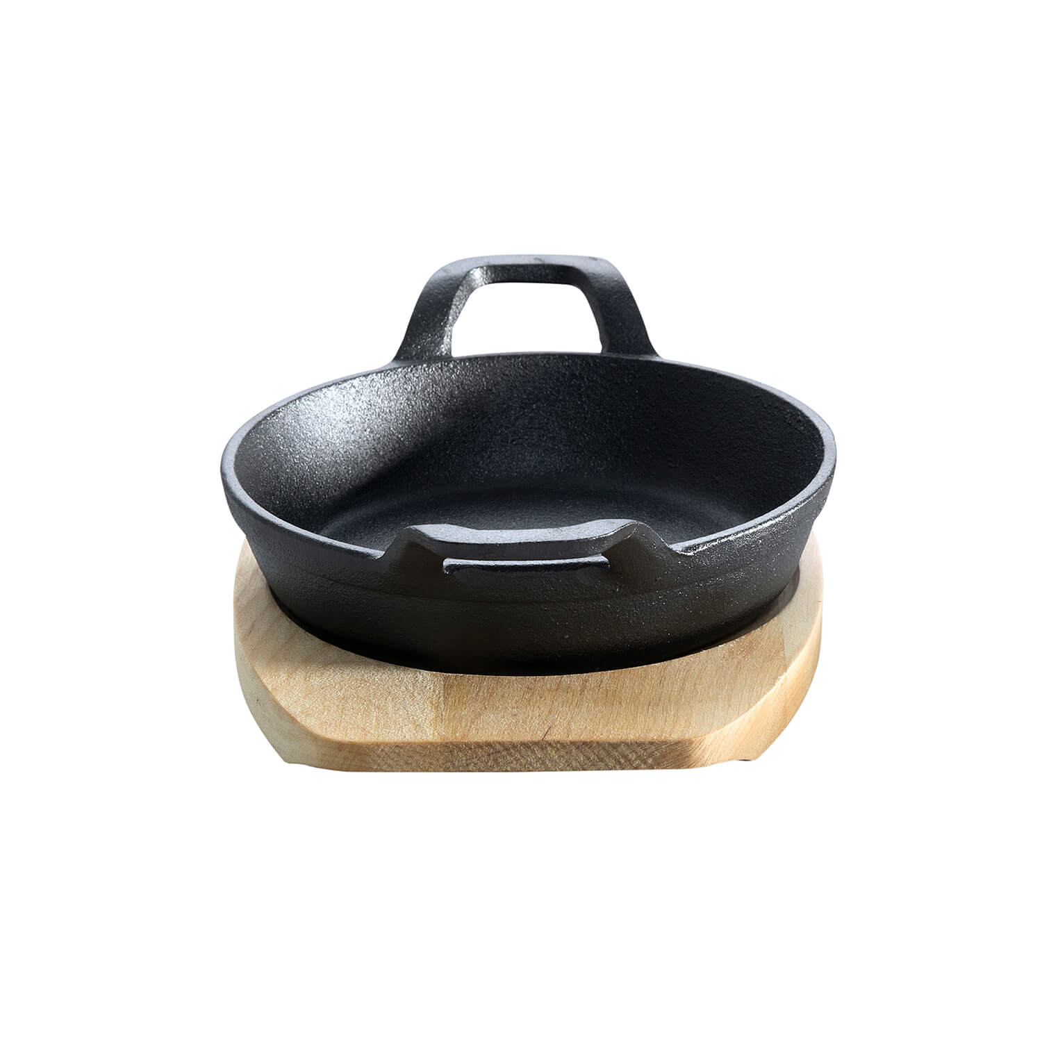 AllGrill Gusseisen Pfännchen 18 cm mit Holzuntersetzer
