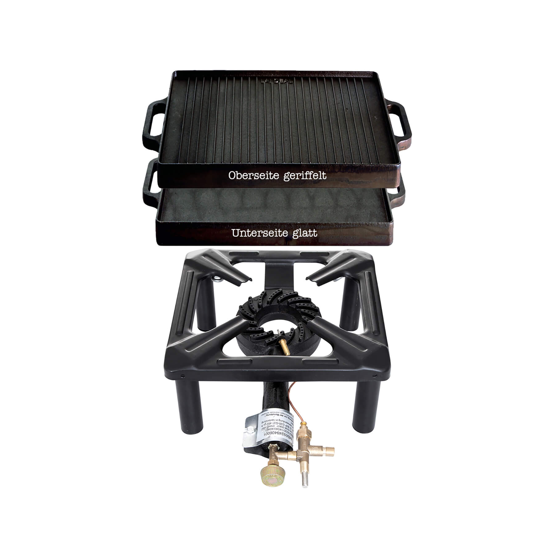 AllGrill Hockerkocher Set klein Grillplatte Gusseisen 32x32 Zündsicherung
