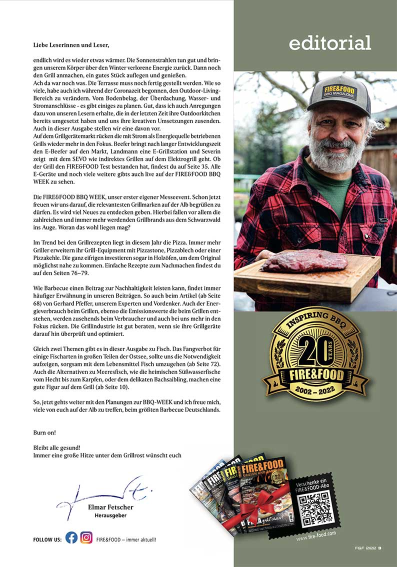 FIRE&FOOD 2022/02 Grillmagazin Printausgabe Pizza E-Grills