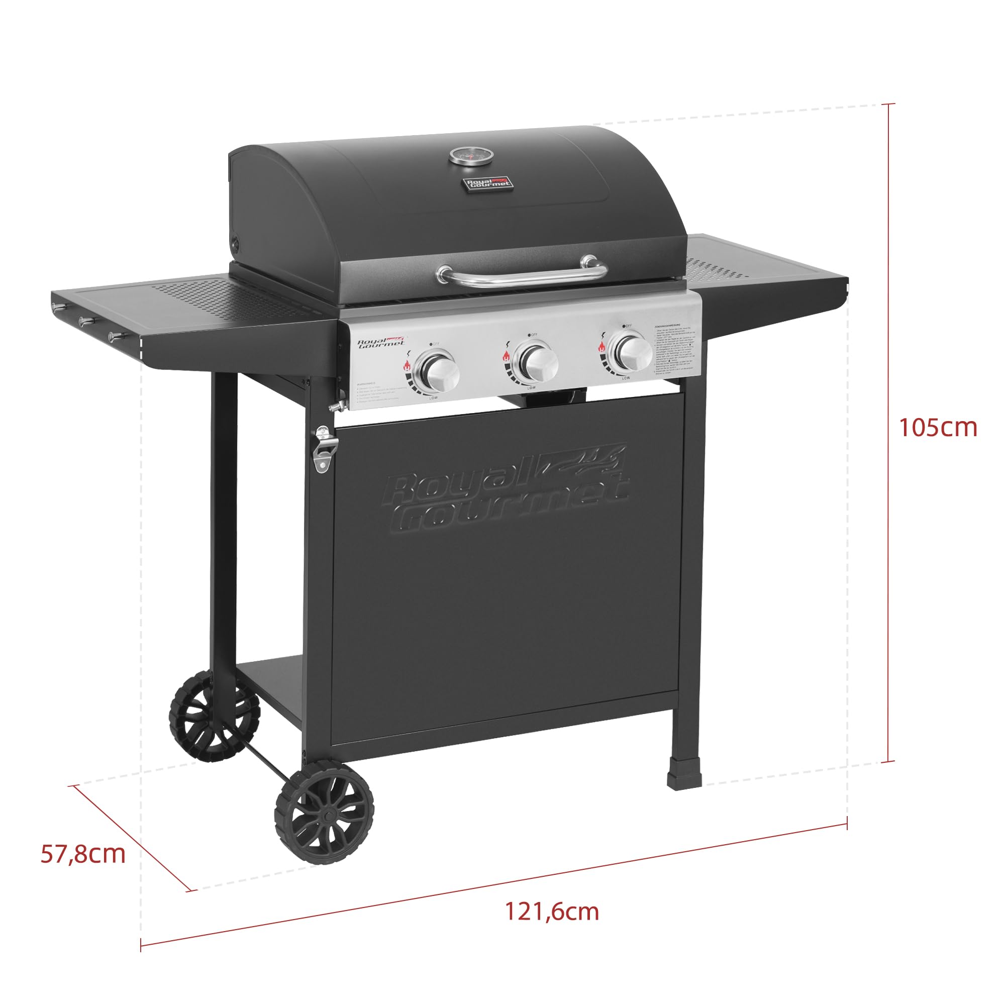 Royal Gourmet Gasgrills Grillwagen 3 Brenner 9 kW Schwarz