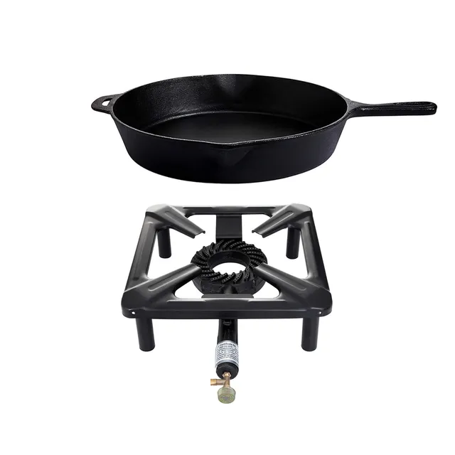 AllGrill Hockerkocher Set klein Gaskocher Gusseisenpfanne 39 cm