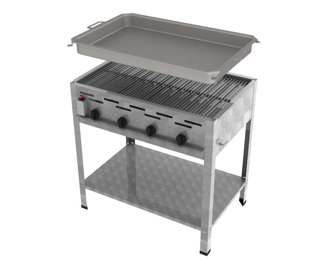 ChattenGlut Gasbräter 4-flammig Standgerät Rost+Pfanne 14,7kW