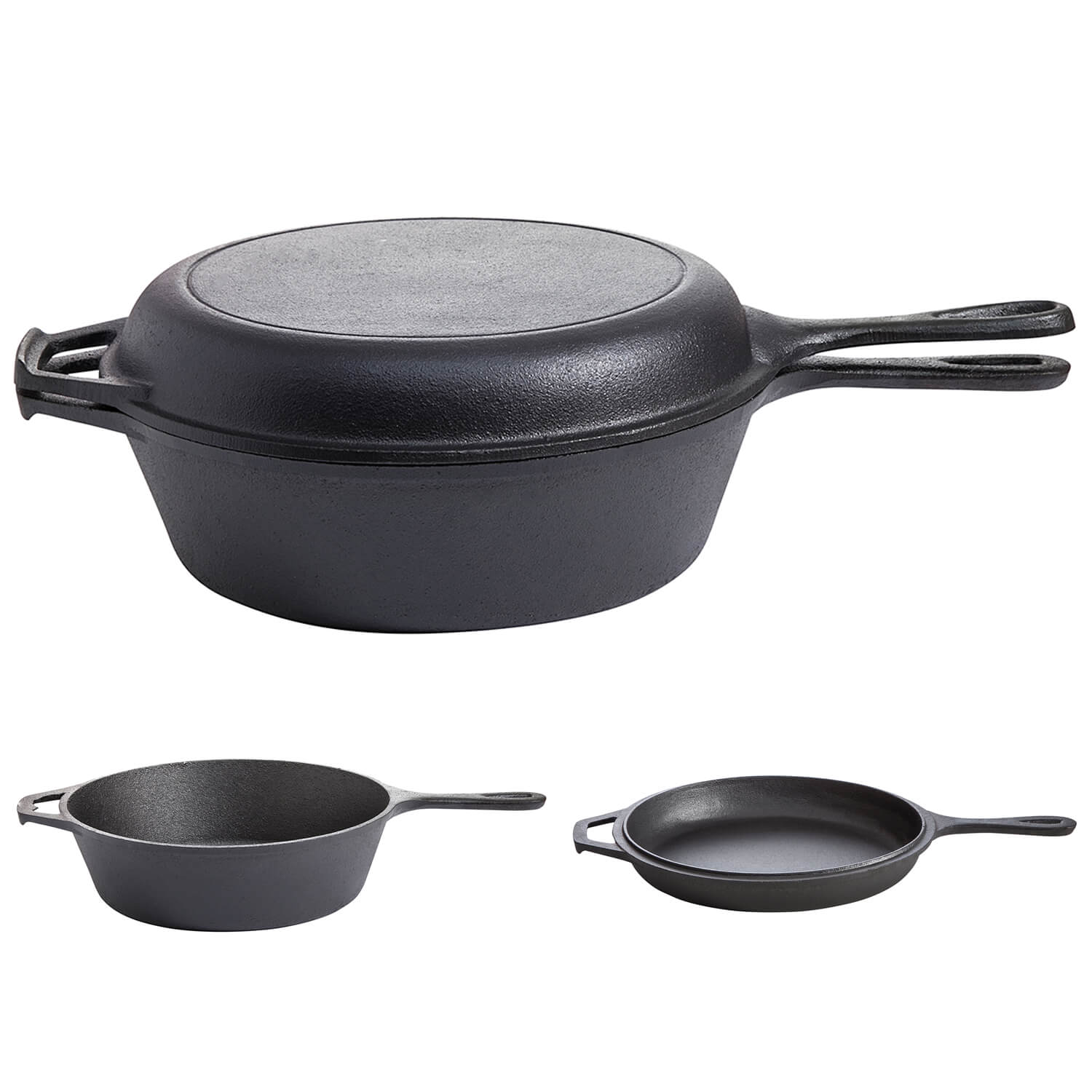 AllGrill Gusseisen 2in1 Topf Pfanne Ø 26 cm 3,5 L Naturguss