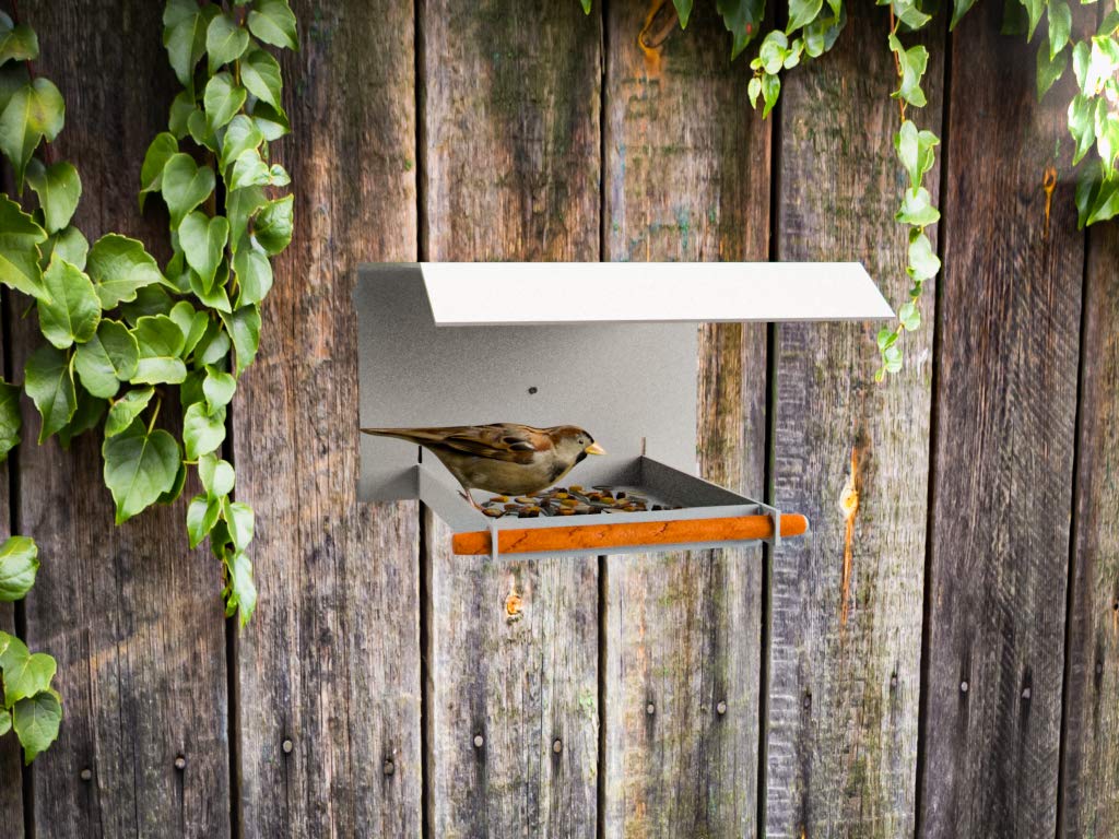 ChattenGlut Vogelfutterstation Edelstahl mit Holzstange