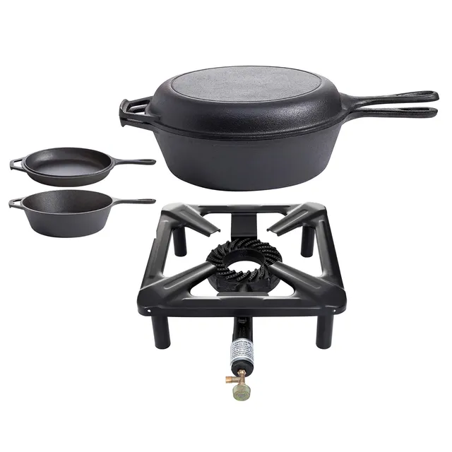 AllGrill Hockerkocher Set klein Gaskocher Ø26cm Guss ohne Zündsicherung
