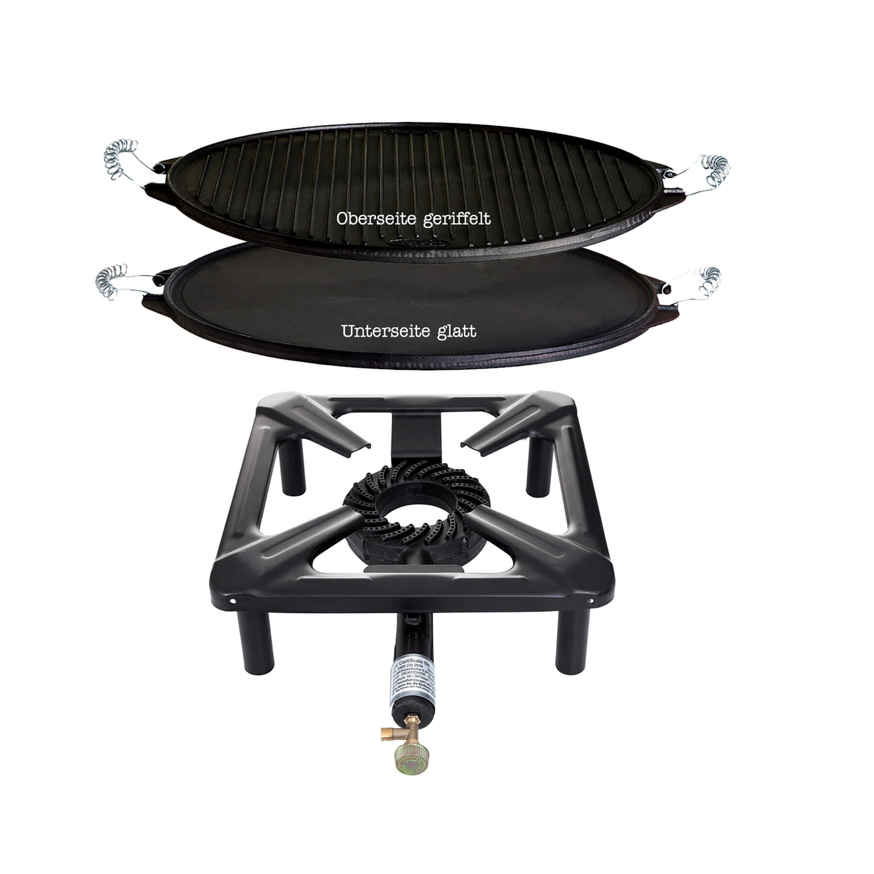 AllGrill Hockerkocher Hockerkocher-Set groß Gusseisenplatte 42cm