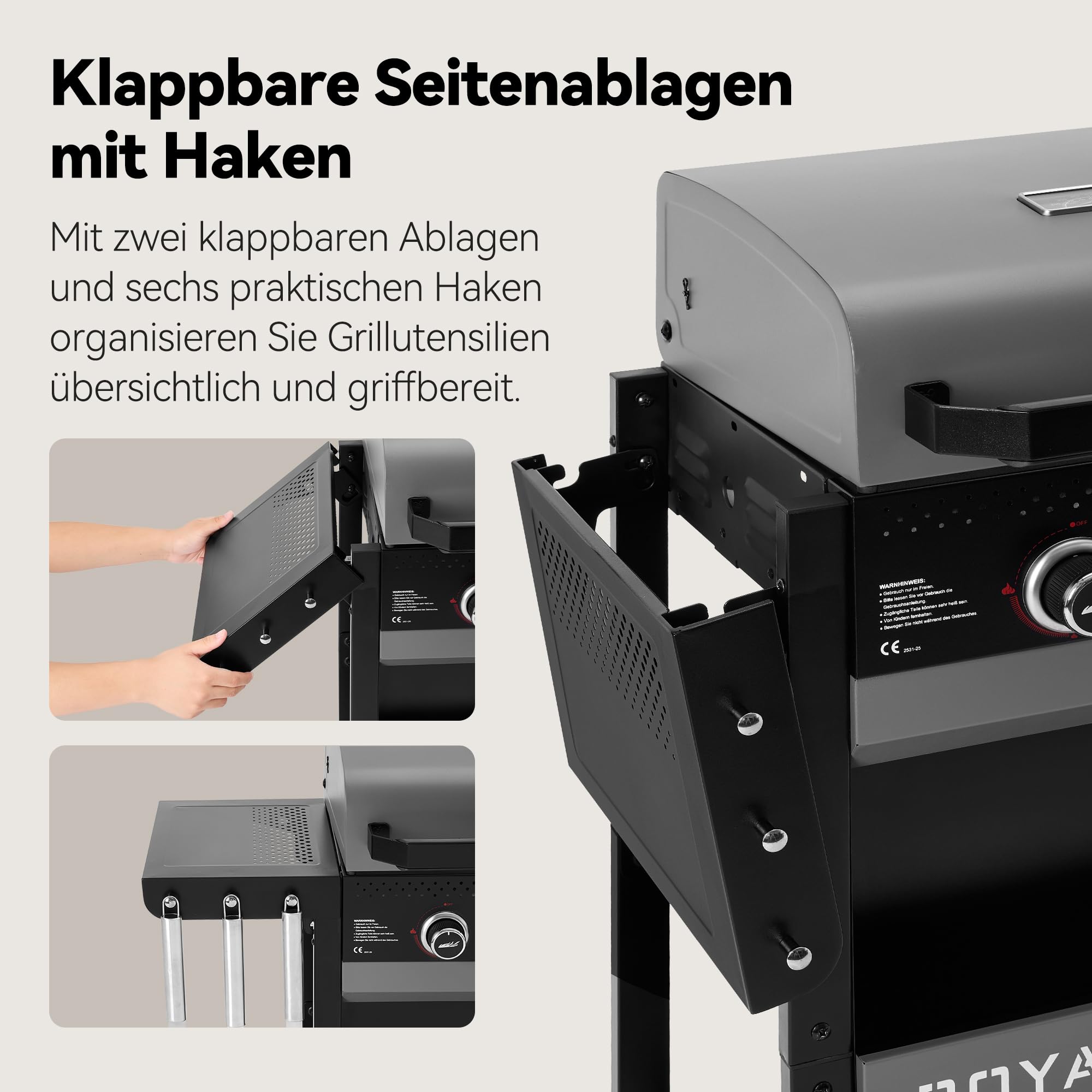 Royal Gourmet Gasgrills Grillwagen 2-Brenner 5 kW Grau