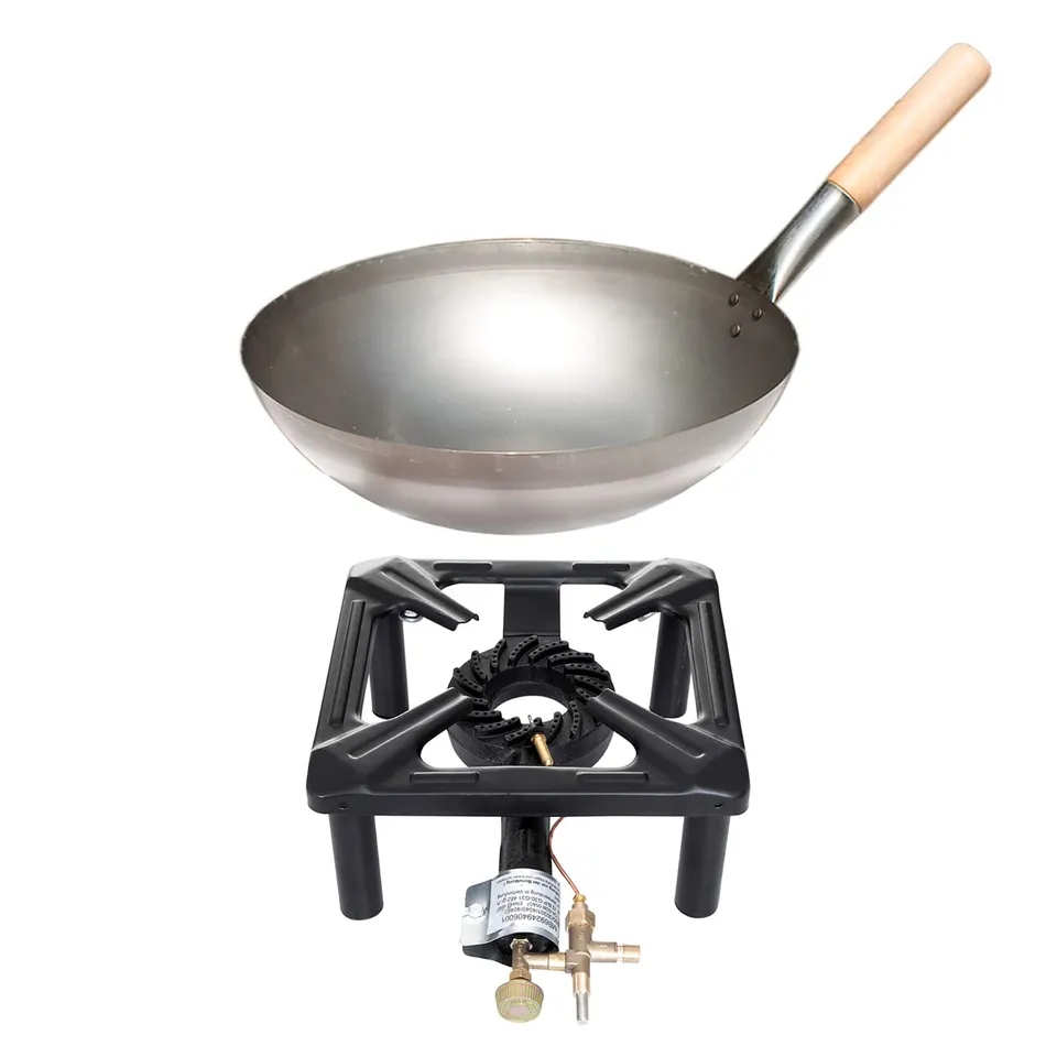 AllGrill Hockerkocher Set klein Wok 30 cm Zündsicherung