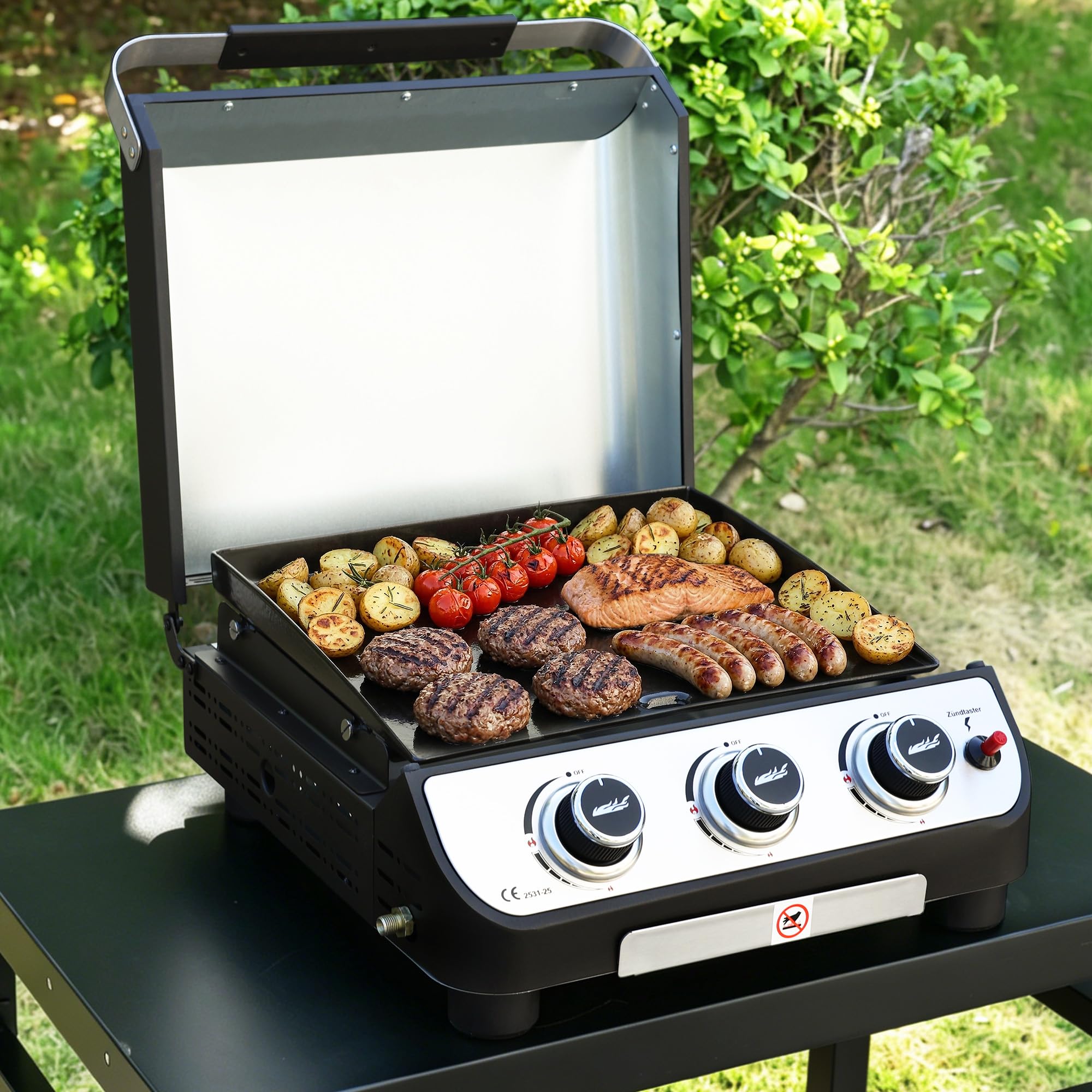 Royal Gourmet Gasgrills Plancha Tischgrill 3 Brenner Edelstahl