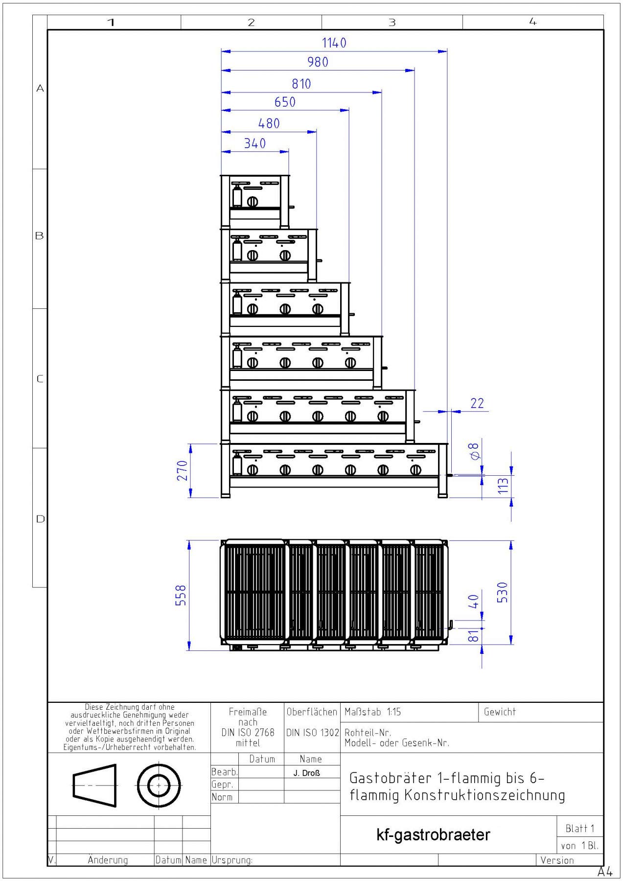 ChattenGlut Gasbräter Gastrobräter 10,8kW Rost+Pfanne Grill