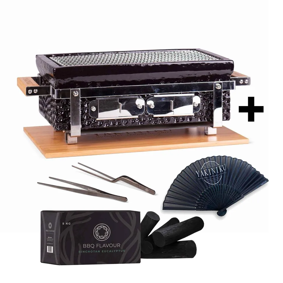 Shichirin Grill rechteckig Keramik mit Binchotan Paket