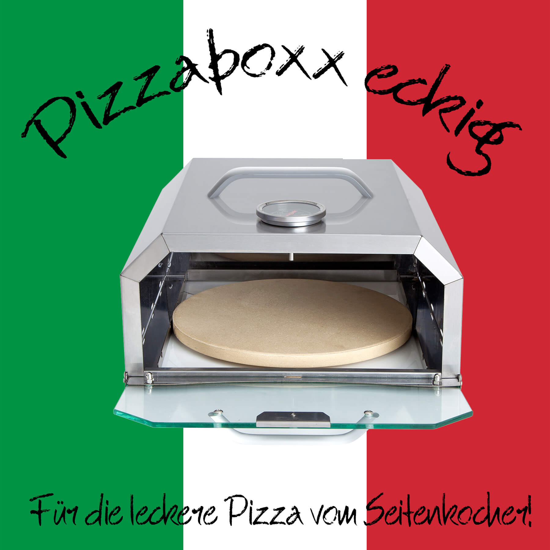 AllGrill Pizzaboxx eckig Pizzaofen Edelstahl mit Pizzastein 26 cm