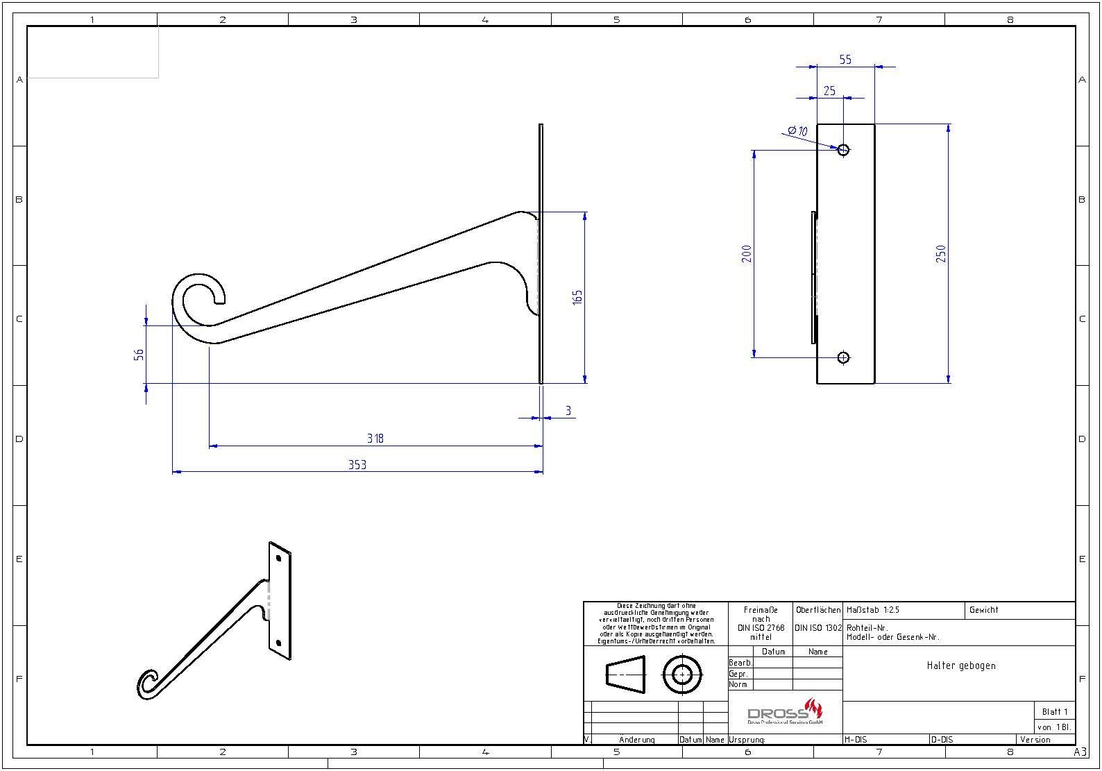 ChattenGlut Edelstahldesign Wandhalter 25kg 353mm rostfrei außen