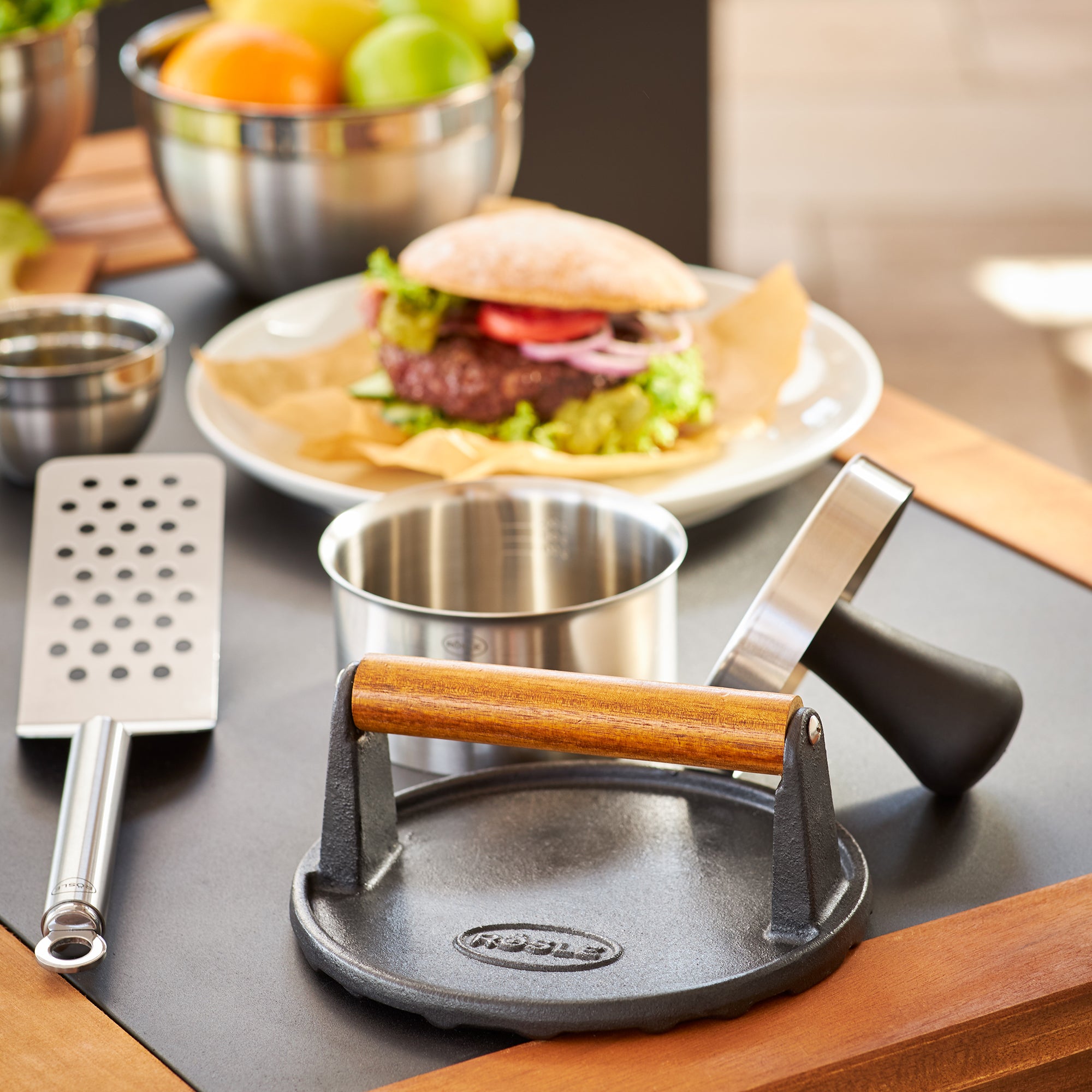 Rösle Profi Burger-Set 3-tlg. Edelstahl mit BBQ-Gewicht