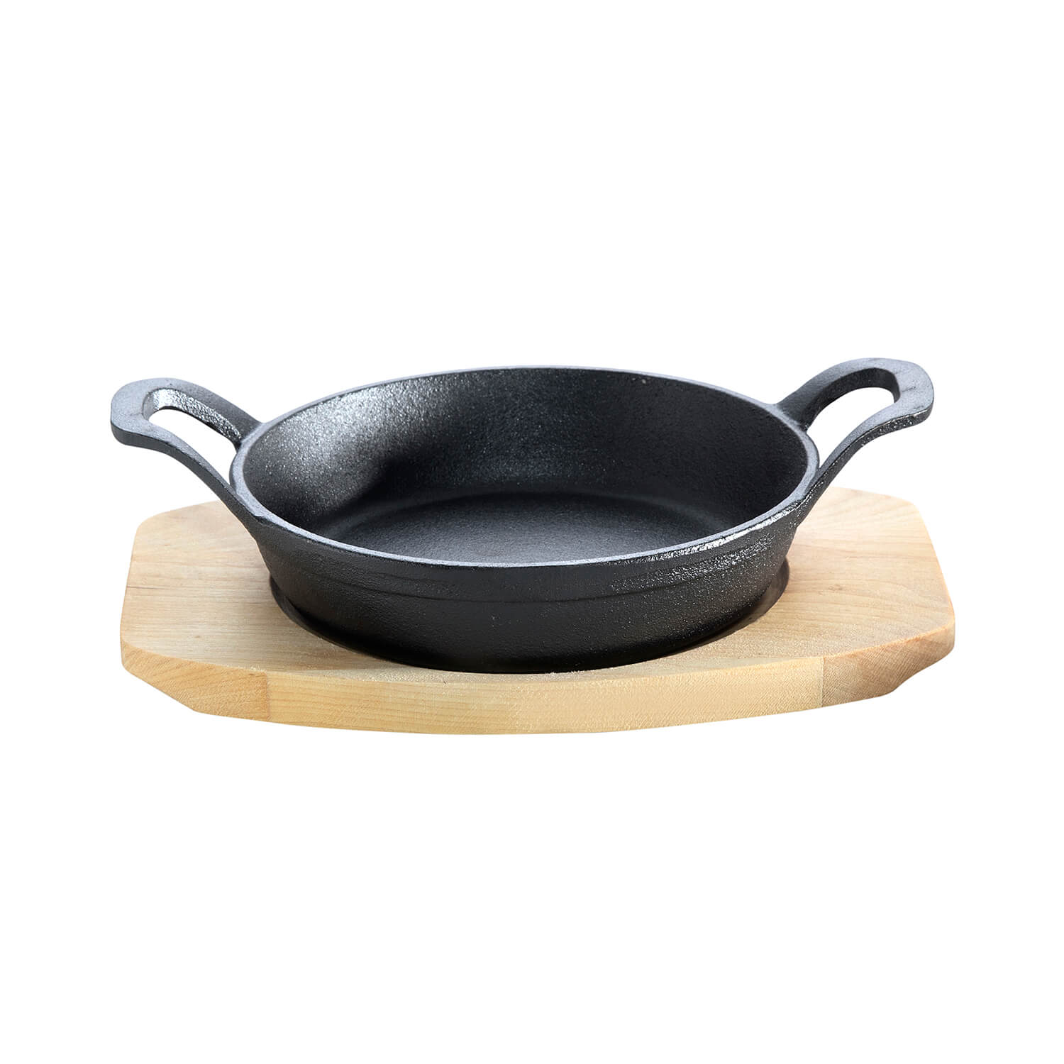 AllGrill Gusseisen Pfännchen 18 cm mit Holzuntersetzer