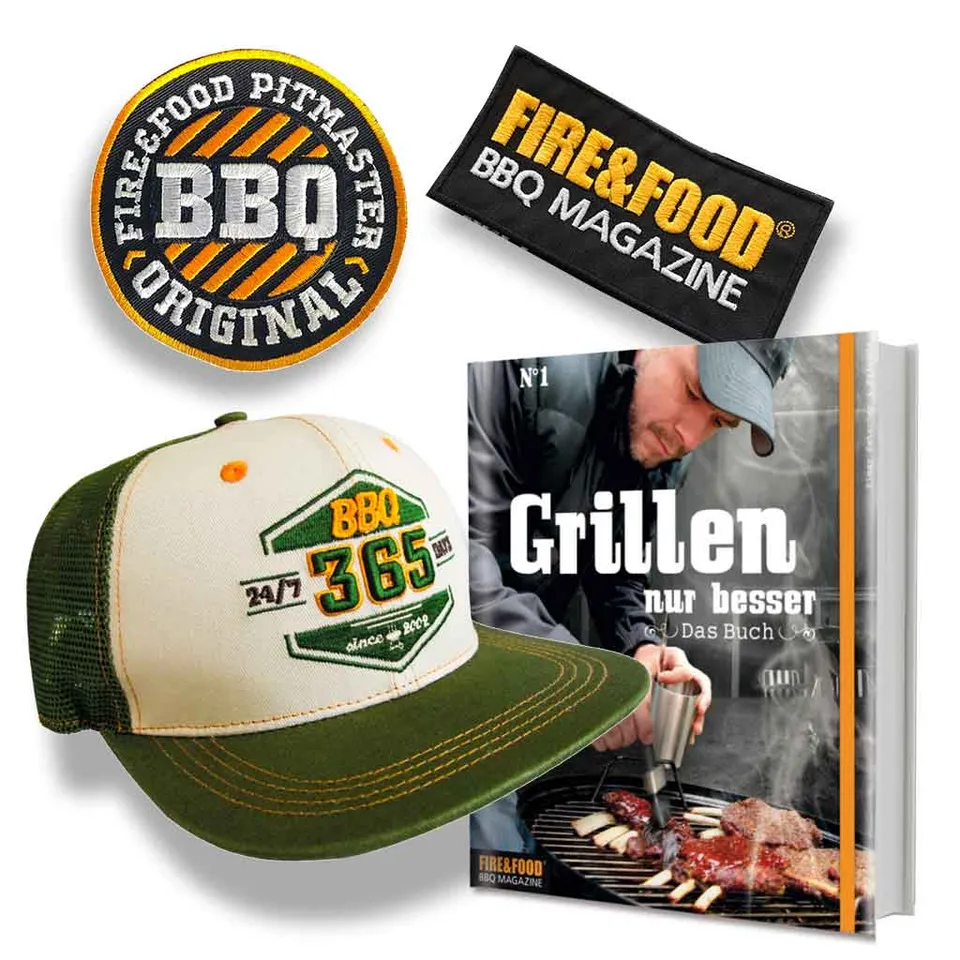 FIRE&FOOD Fan-Set Nr.1 Snapback Patches Vorteilspaket Olivgrün