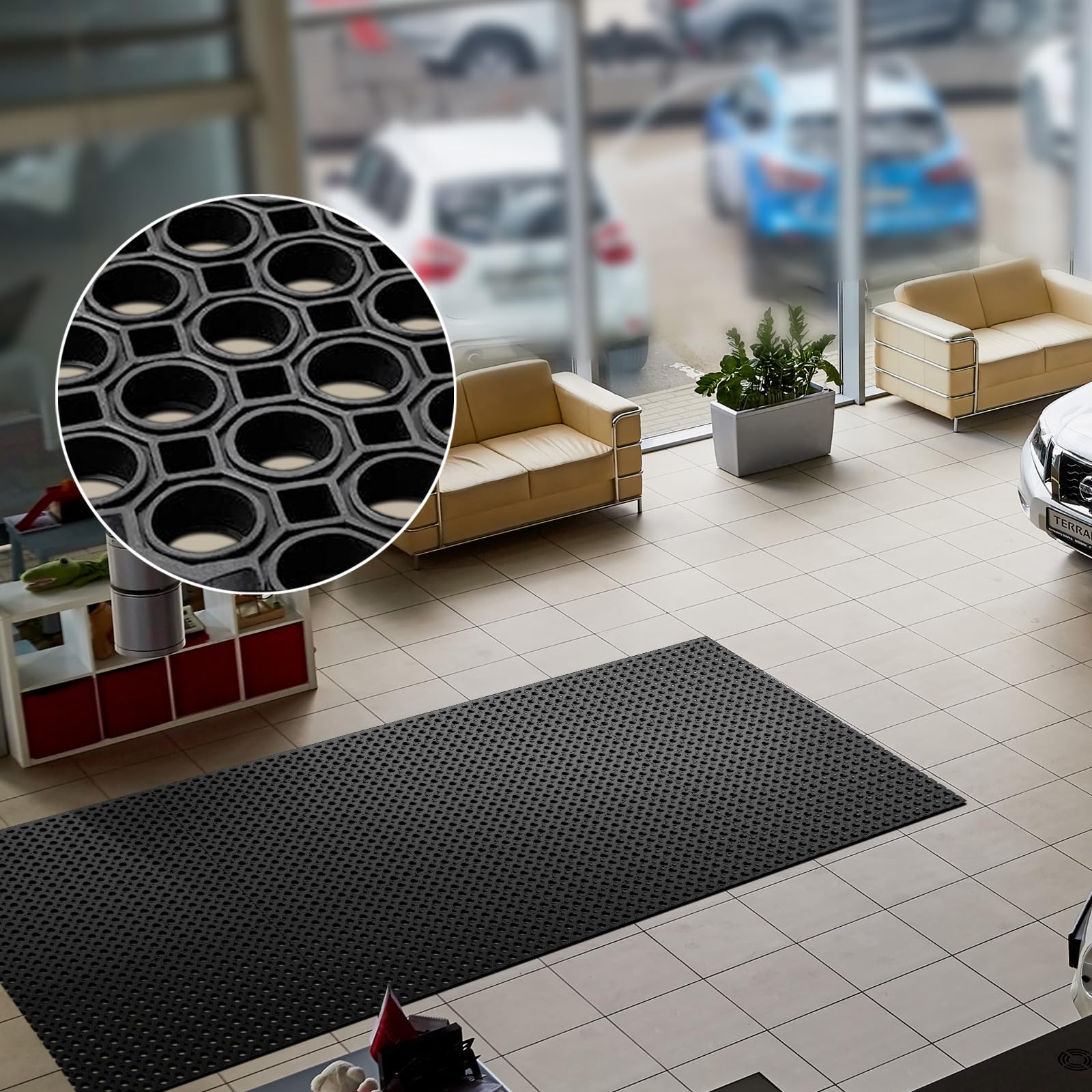 HPFloor Ringgummimatte Schwerlast 100x600 cm schwarz Drainage