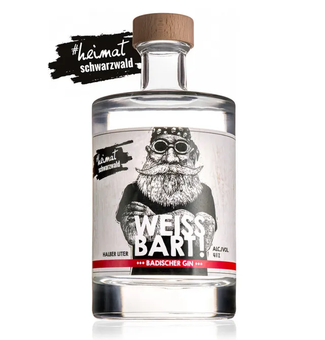WEISSBART! Badischer Gin 0,5 l Flasche Wacholder Zibärtle