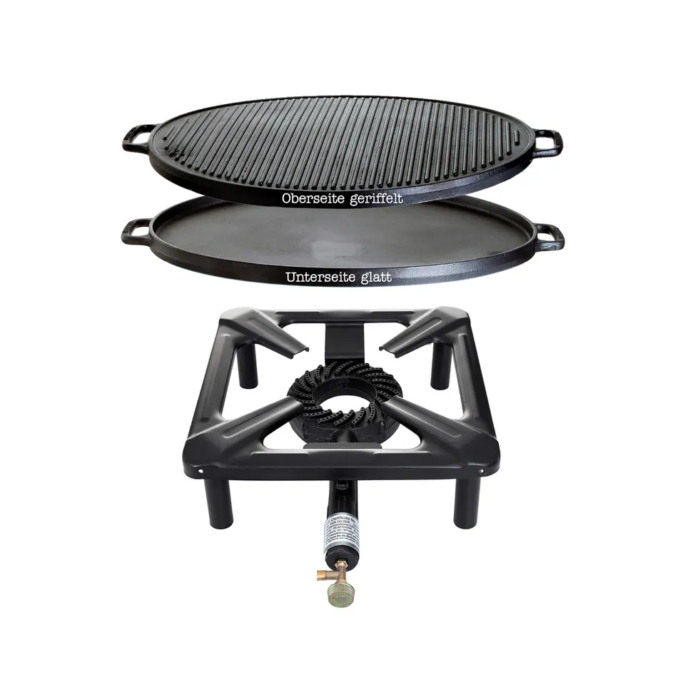AllGrill Hockerkocher Set groß mit Gussplatte Ø 45 cm