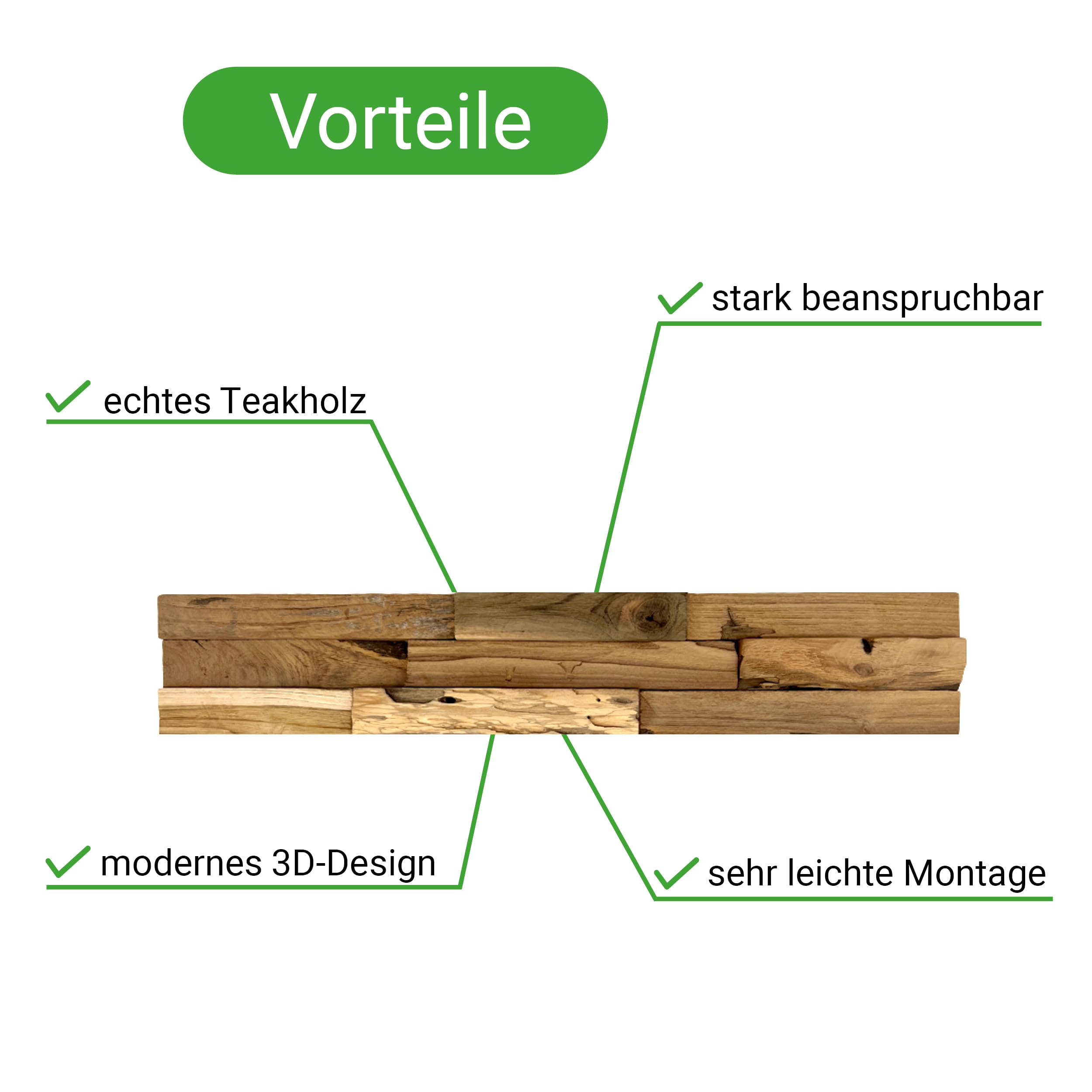 HPFloor Batavia Wandpaneele Teak 12er Set braun 3D Echtholz