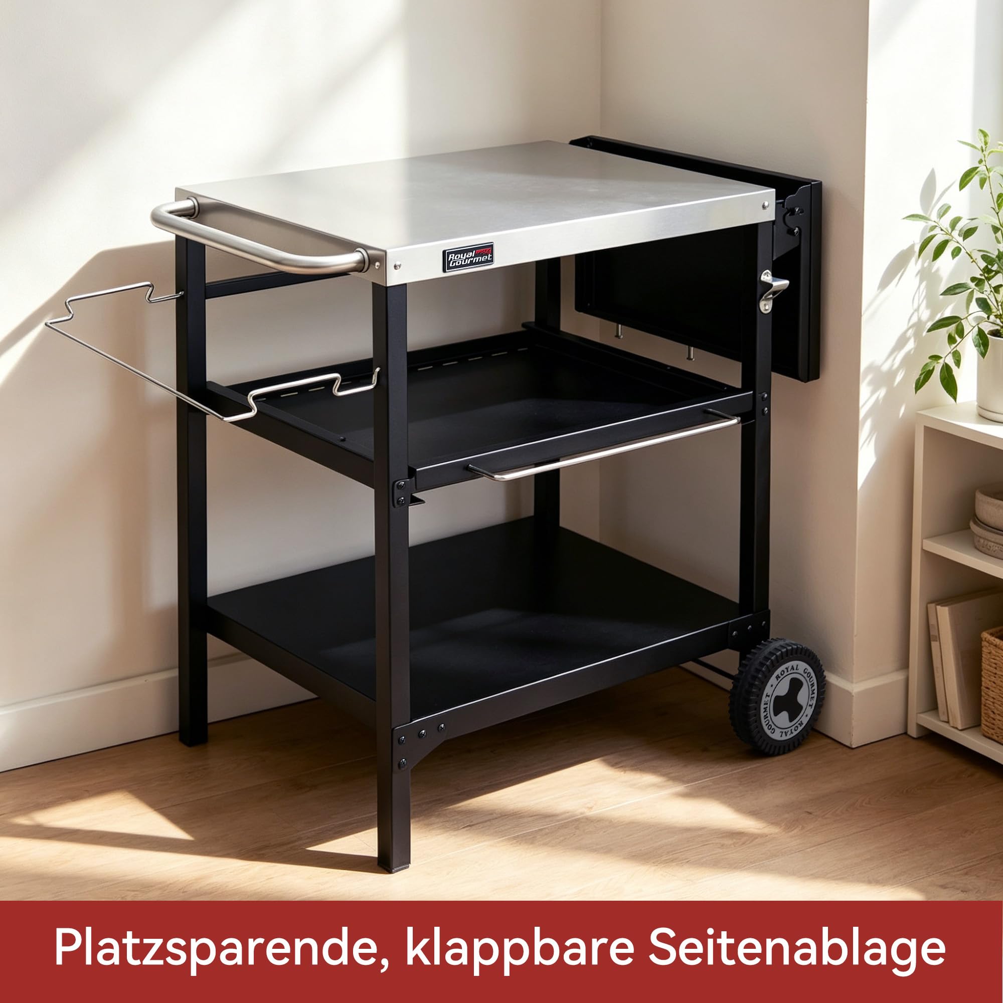 Royal Gourmet Grilltisch Servierwagen Edelstahl 100x50 cm 3-etagig