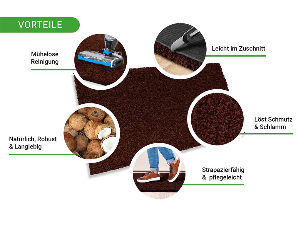 HPFloor Kokosmatte Fußmatte 100x80 cm braun 2,4 cm hoch