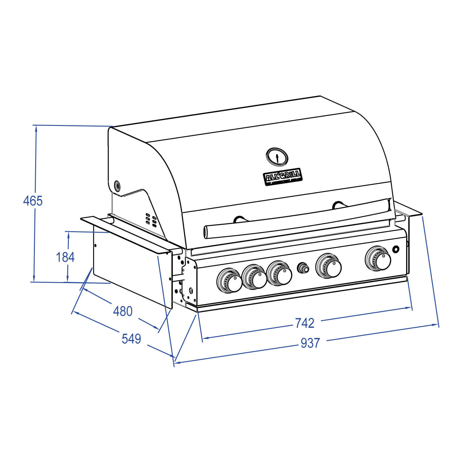 AllGrill Chef L Black Einbaugrill Gasgrill 4-flammig Edelstahl