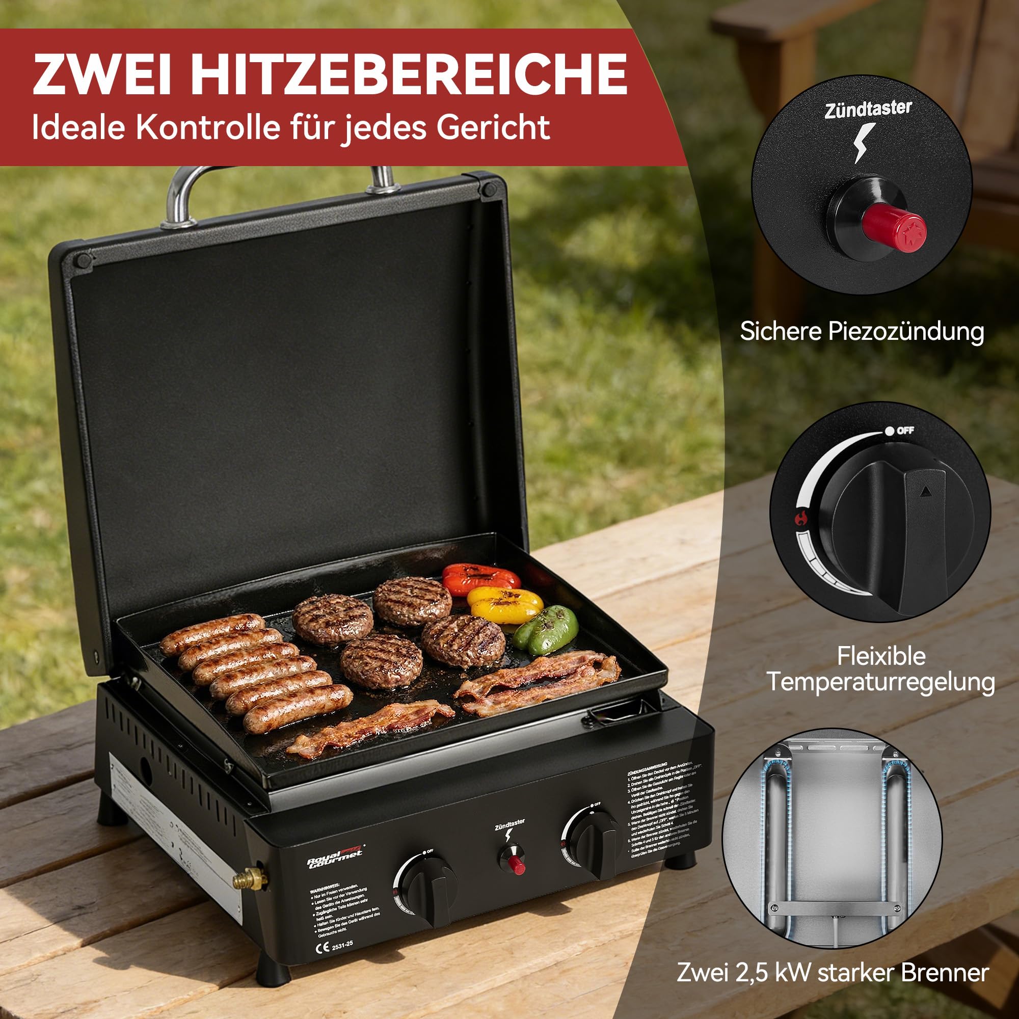 Royal Gourmet Gasgrills Tischgrill 2 Brenner 5 kW Schwarz
