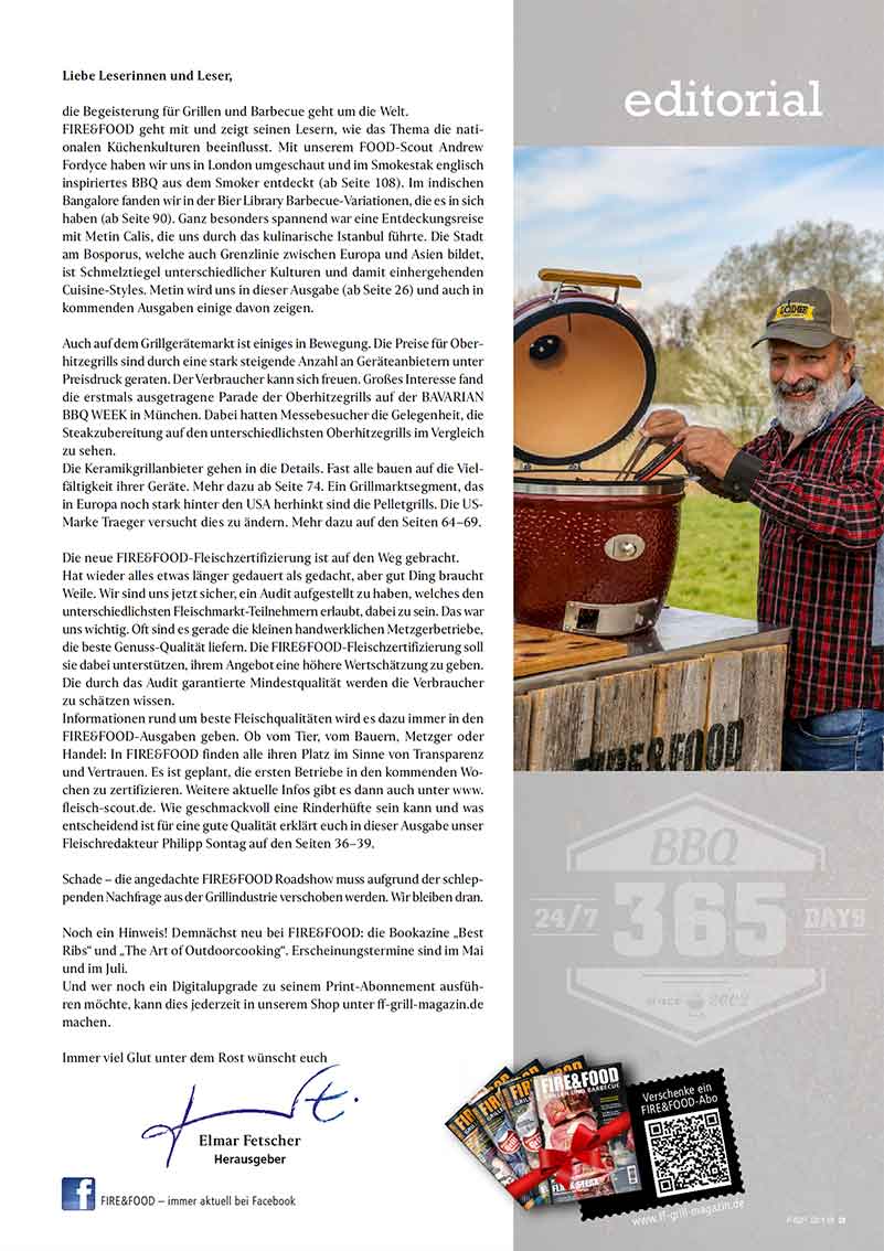 FIRE&FOOD Einzelausgabe 2019/02 Grillmagazin Printausgabe 100 Seiten