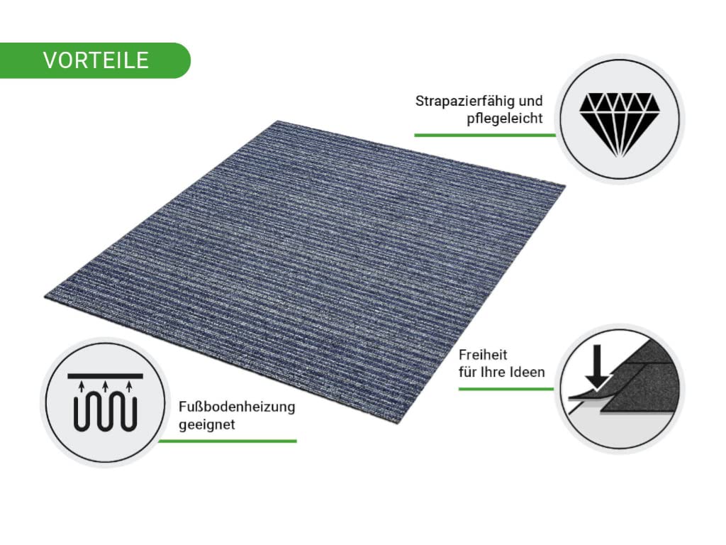 HPFloor Madison Stripe Teppichfliesen 50x50 cm Blau