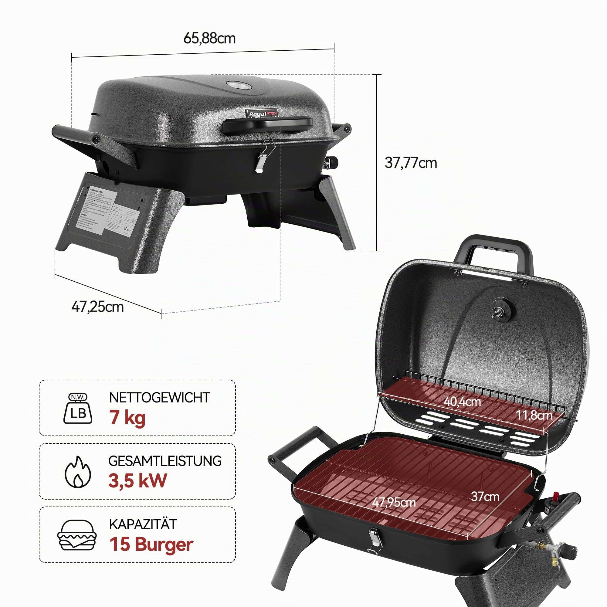 Royal Gourmet Gasgrills Tischgasgrill 3,5 kW klappbar Camping