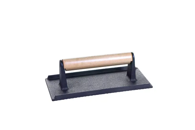 AllGrill Gusseisen Burgerpresse 21x11 cm Holzgriff Gusseisen